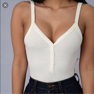 Fashionnova ribbed Henley thong Bodysuit